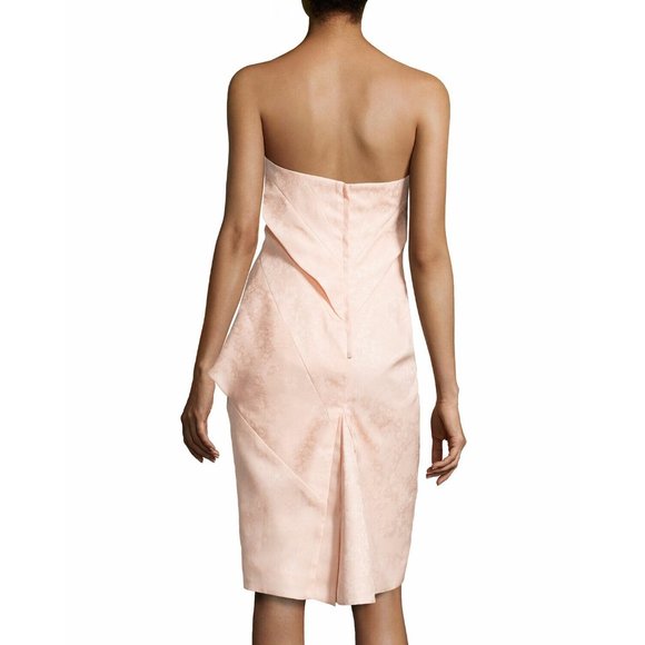 NWT $2800 ZAC POSEN FLORAL BROCADE PEPLUM STRAPLESS POWDER PINK DRESS SIZE 6 - Picture 2 of 5